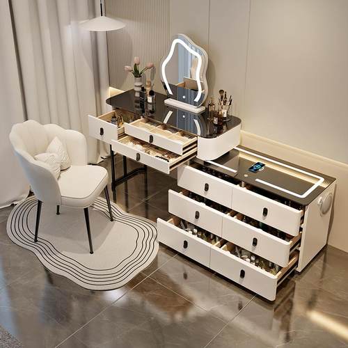 智能蓝牙实木梳妆台斗柜收纳一体