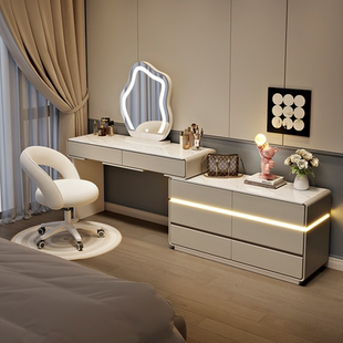 2025新款梳妆台卧室现代简约小户型全实木化妆桌子床尾收纳柜一体