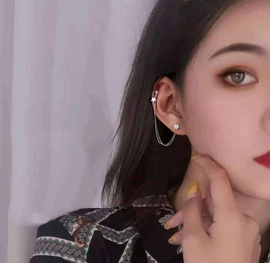 双耳洞耳环女纯银超仙连体星星