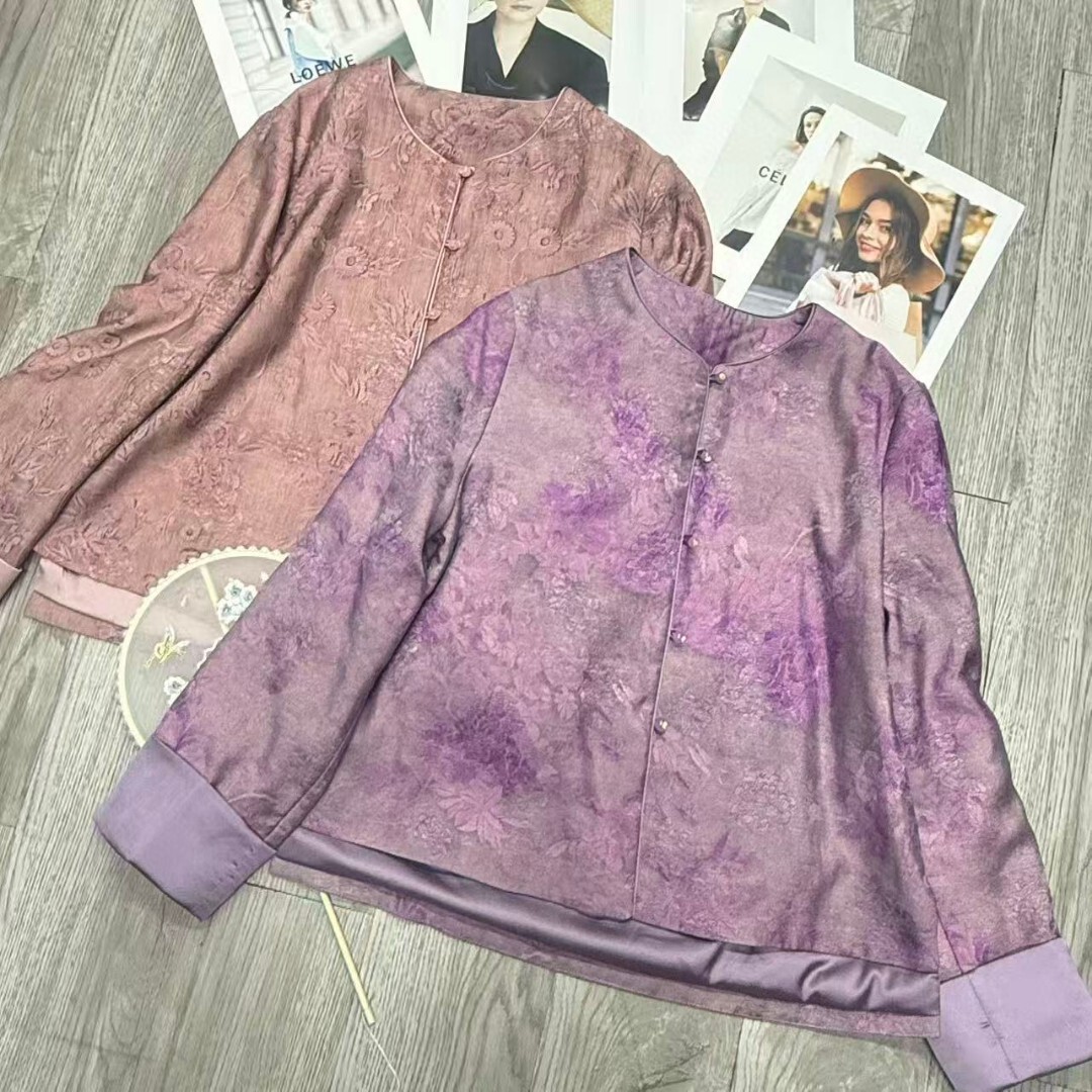 LC上新桑蚕丝羊毛交织面料国风棉服(含60羊毛)G227-8902（1