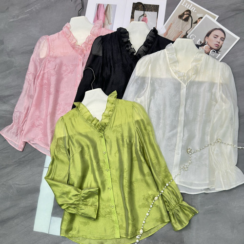 LC-26年春款极简大牌老钱新中式双层天丝提花小衫t690