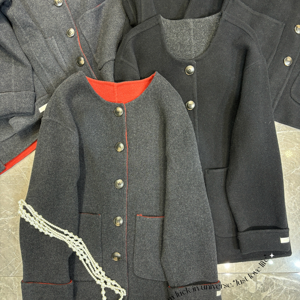 LC冬上新轻奢优雅气质圆领单排扣宽松羊毛外套（含5羊绒）xx76