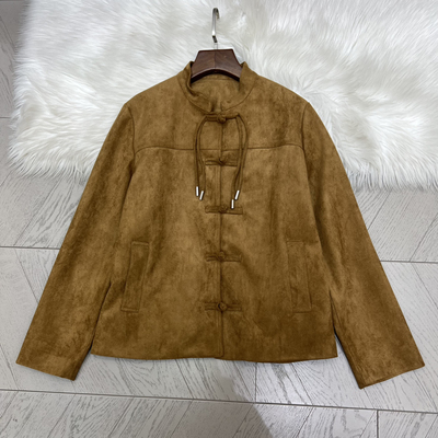 LC-扣设计感十足气质立领夹克棕色短外套（含30羊毛）A98