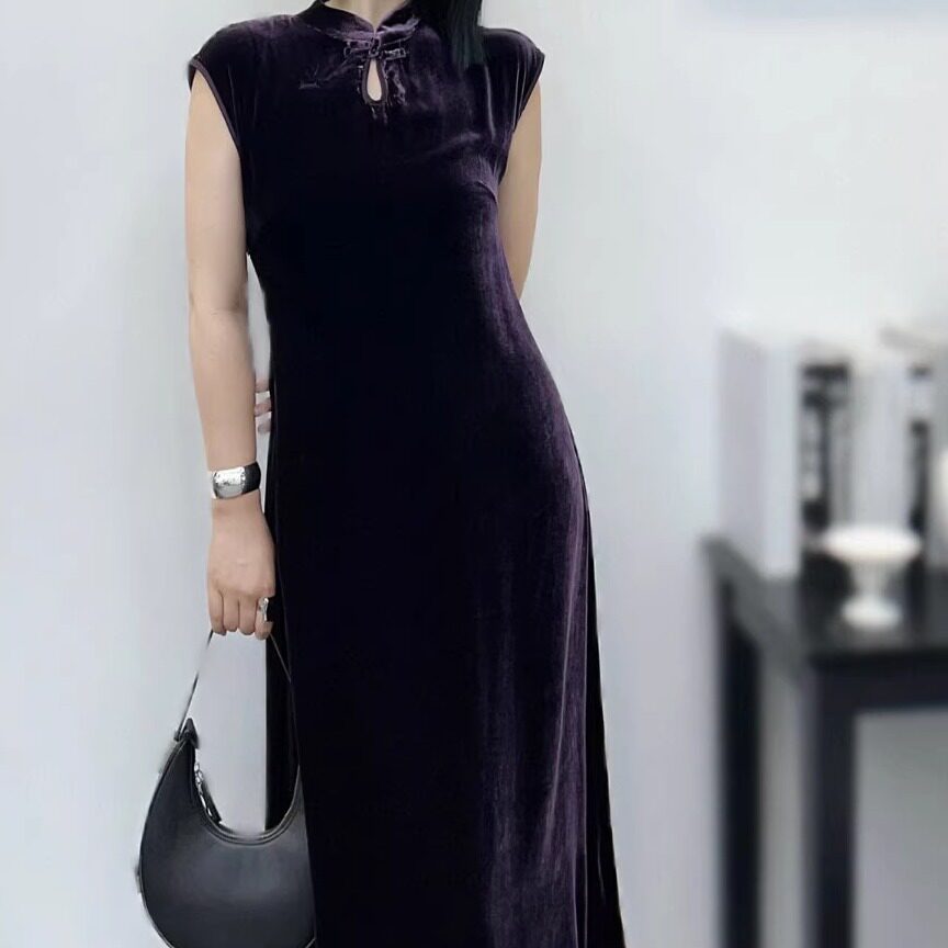 LC夏上新真丝丝绒旗袍连衣裙G319-106