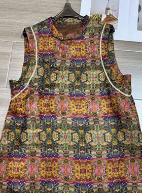 LC-域风撞色印花斜襟盘扣复古高级香云纱马甲YS413-G322