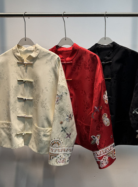 LC-2926早春上新真丝立领彩扣拼色绣花减龄短外套YS108-G311