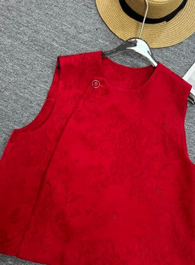 LC26年早春重磅人丝定制提花牡丹大红色马甲YS71-G305