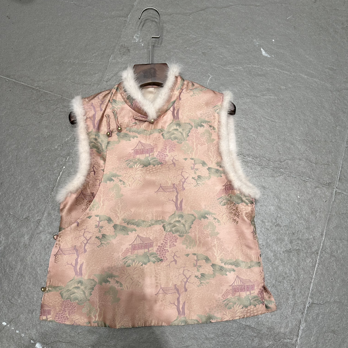 LC冬上新真丝桑波缎水貂毛夹棉马甲YS4-G1009