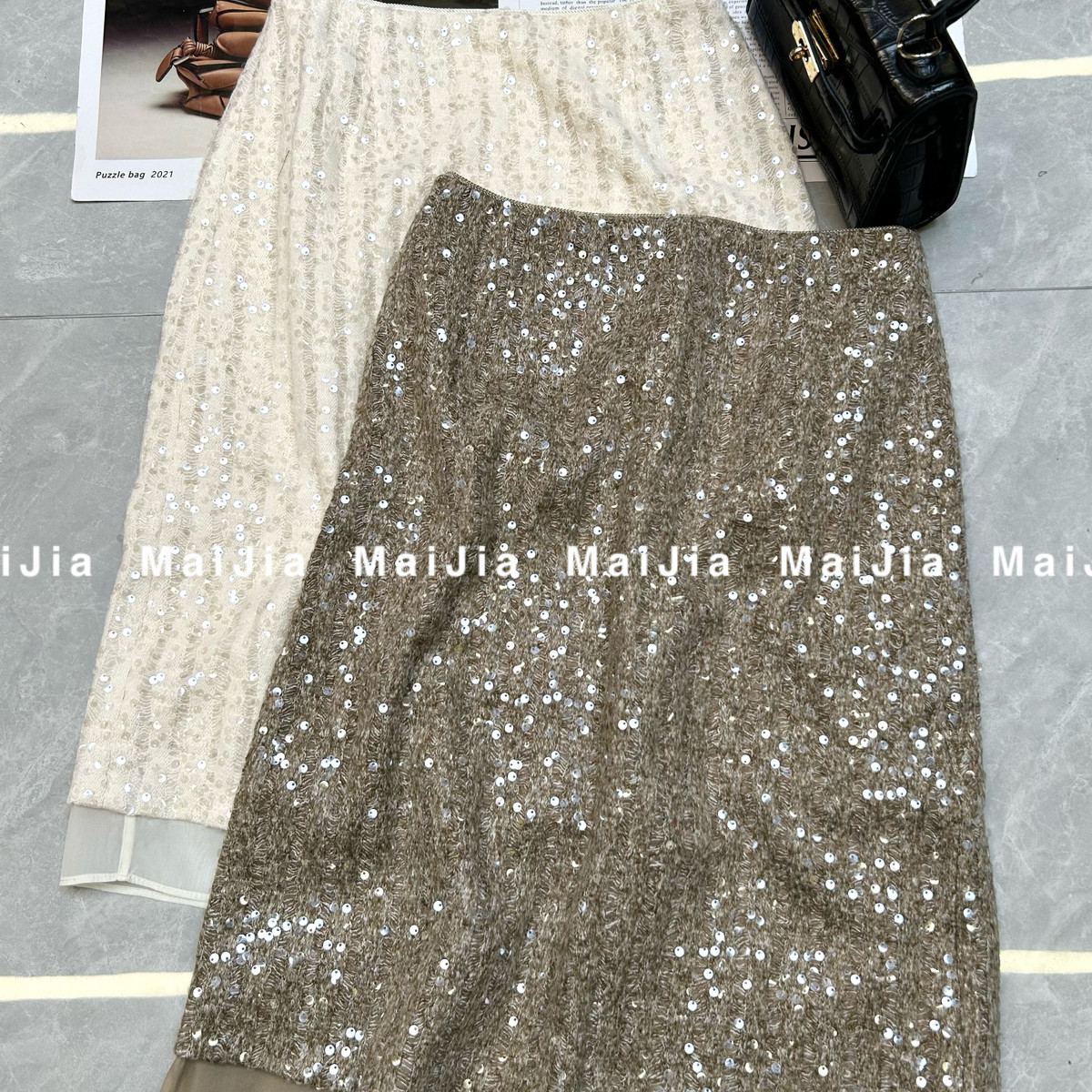 LC-春老钱风轻奢洋气精致重工闪闪亮片高腰半身裙J461,女装/女士精品,半身裙,淘宝优惠券,粉丝福利购,淘宝优惠卷