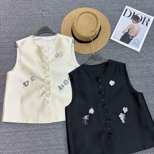 LC26年早春丝毛手工钉珠小花朵马甲YS53 G305