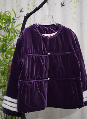 LC新中式国风紫色保暖羽绒服外套L579