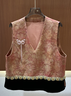 LC-拼真丝丝绒纯手工钉珠蝴蝶轻国风无袖背心马甲YS235-G306