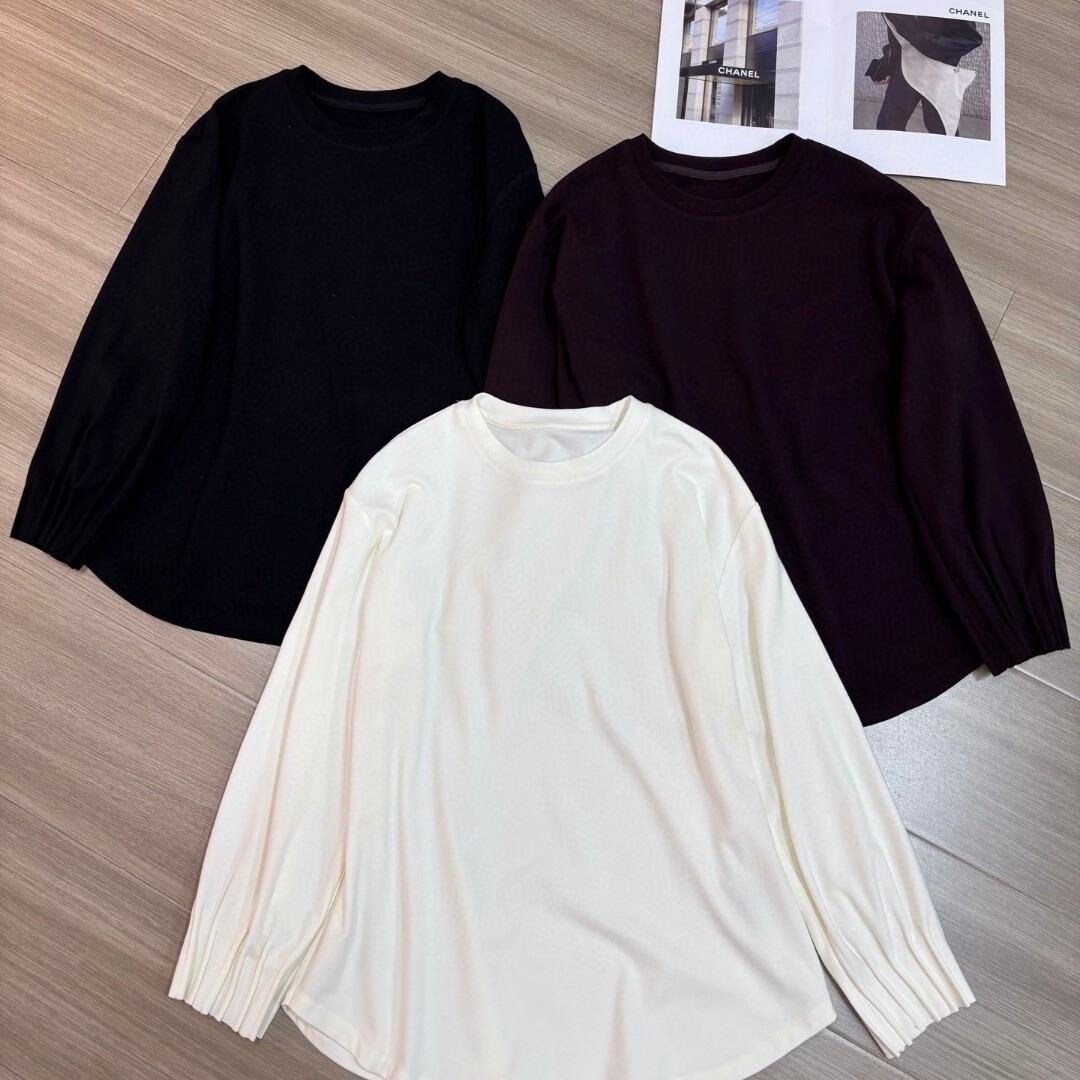 LC羊毛莱赛尔袖口褶皱宽松长袖长袖T恤（含10羊毛）YS260-G3