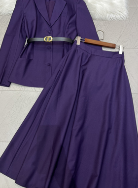LC紫色精纺羊毛外套半裙套装(配腰带)(含70羊毛)A9480