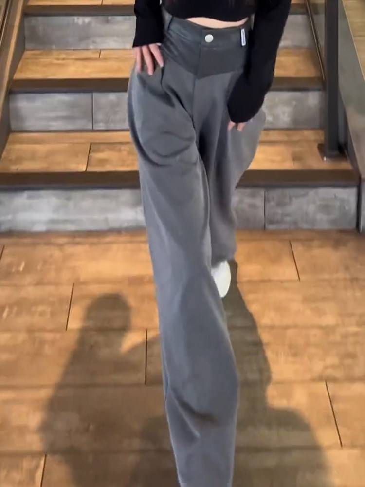 EUROPEAN SUITS WIDE-LEG PANTS WOMENS AUTUMN KOREAN FASHION TEMPERAMENT FRIED STREET HIGH-WAISTED CASUAL PANTS VERSATILE DRAPED MOP PANTS