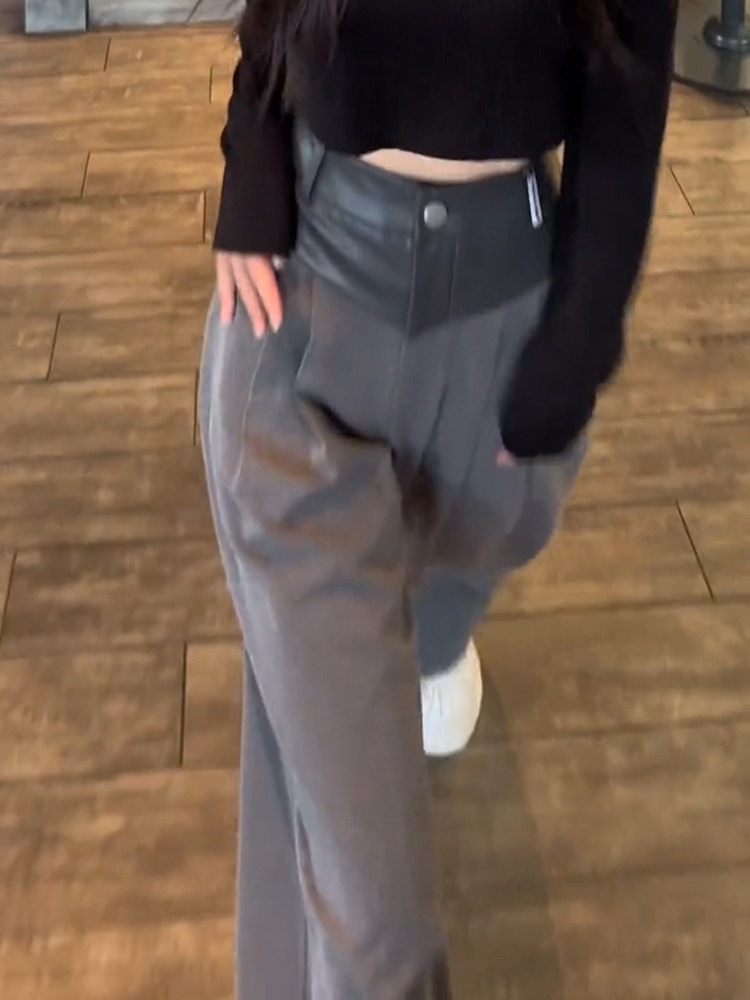 EUROPEAN SUITS WIDE-LEG PANTS WOMENS AUTUMN KOREAN FASHION TEMPERAMENT FRIED STREET HIGH-WAISTED CASUAL PANTS VERSATILE DRAPED MOP PANTS