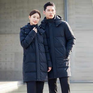 冬装新品男女职业羽绒服保暖加厚汽车销售外勤工作服中长款大红色