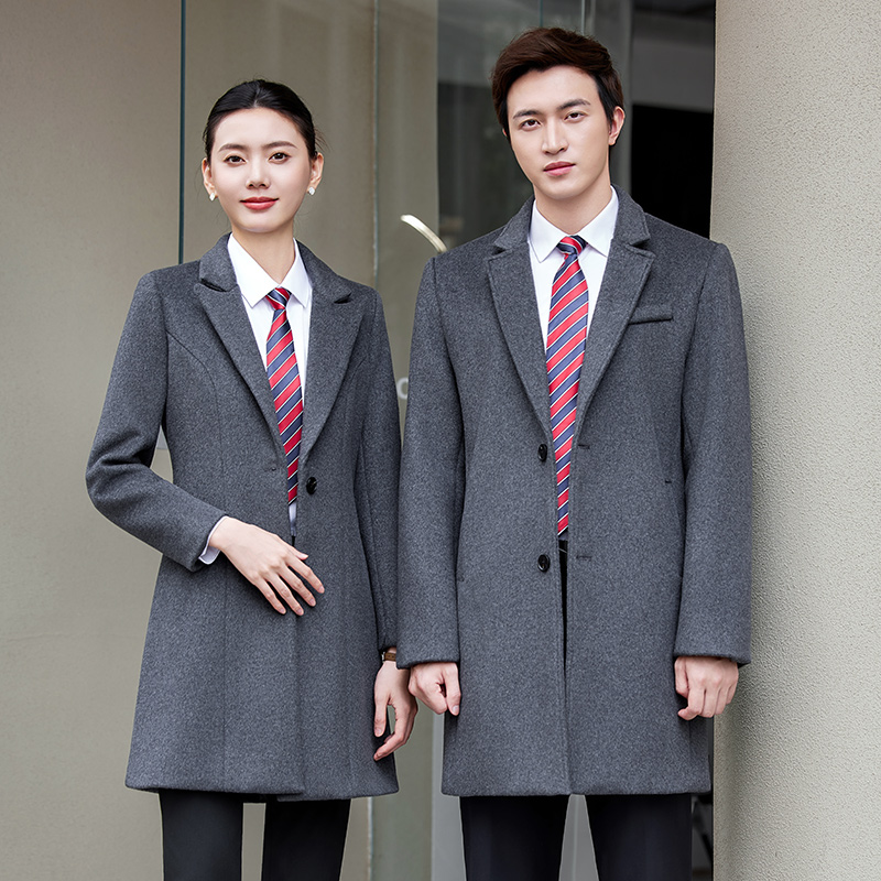灰色中长款羊毛大衣4s店冬工作服