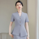 套装 西装 女设计感气质浅灰色西服套裙前台导购工作服 无领短袖 法式