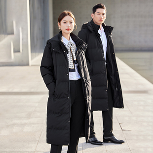 男女同款工装冬季保暖棉衣大红藏青色羽绒棉服长款加厚外勤工作服