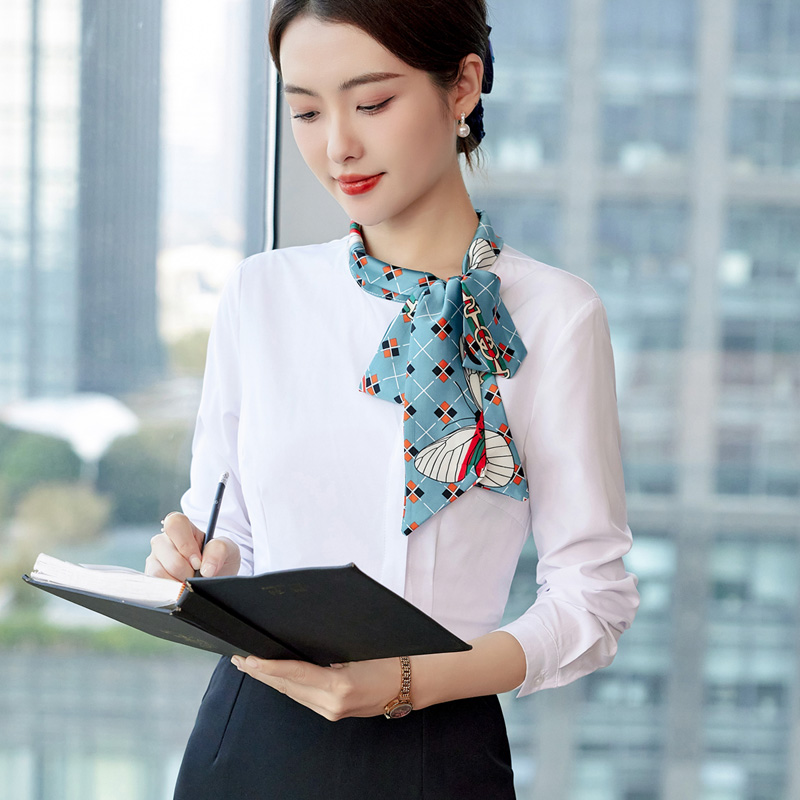 长袖衬衫女丝巾领职业装衬衣套装酒店服务员美容院前台接待工作服