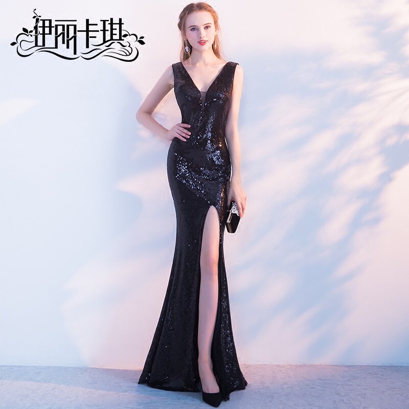 Black evening dress 2019 new pattern have more cash than can be accounted for Self cultivation Fishtail dress banquet fashion Host Dress Partyin the Women's clothing/Boutique , Wedding/Cheongsam/Formal dress , Formal dress/Evening  category - from Buy2taobao.com to provide professional Taobao agent buy service