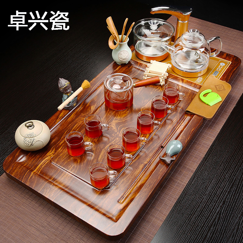 卓兴瓷整套四合一茶盘全自动家用简约紫砂功夫茶具套装玻璃茶道