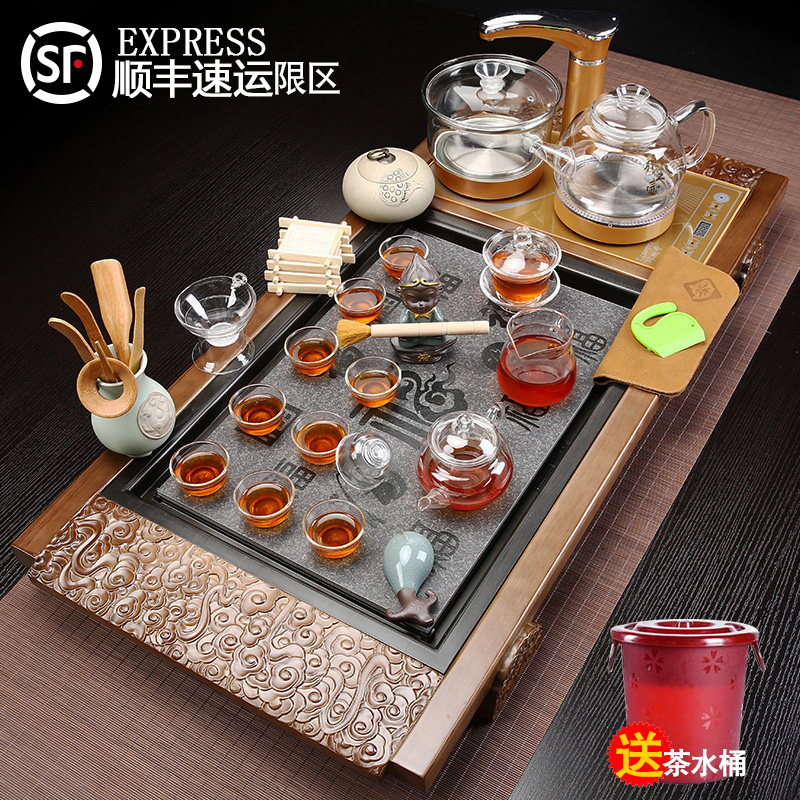 卓兴瓷喝茶茶具套装简约功夫全自动家用整套茶杯茶道实木茶盘茶台
