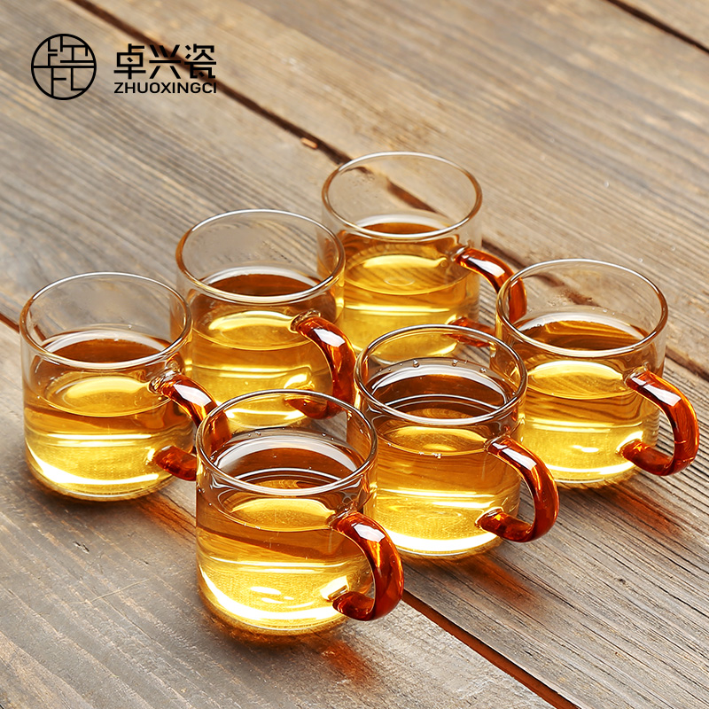 卓兴瓷耐热玻璃茶具功夫大小带把茶杯主人品茗杯单杯喝茶水杯只装