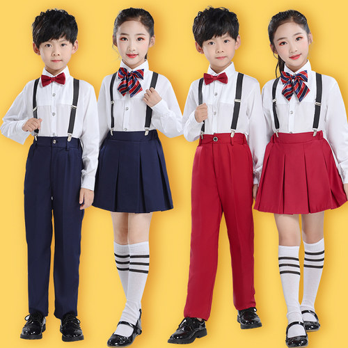 诗歌朗诵中小学生背带裤演出服