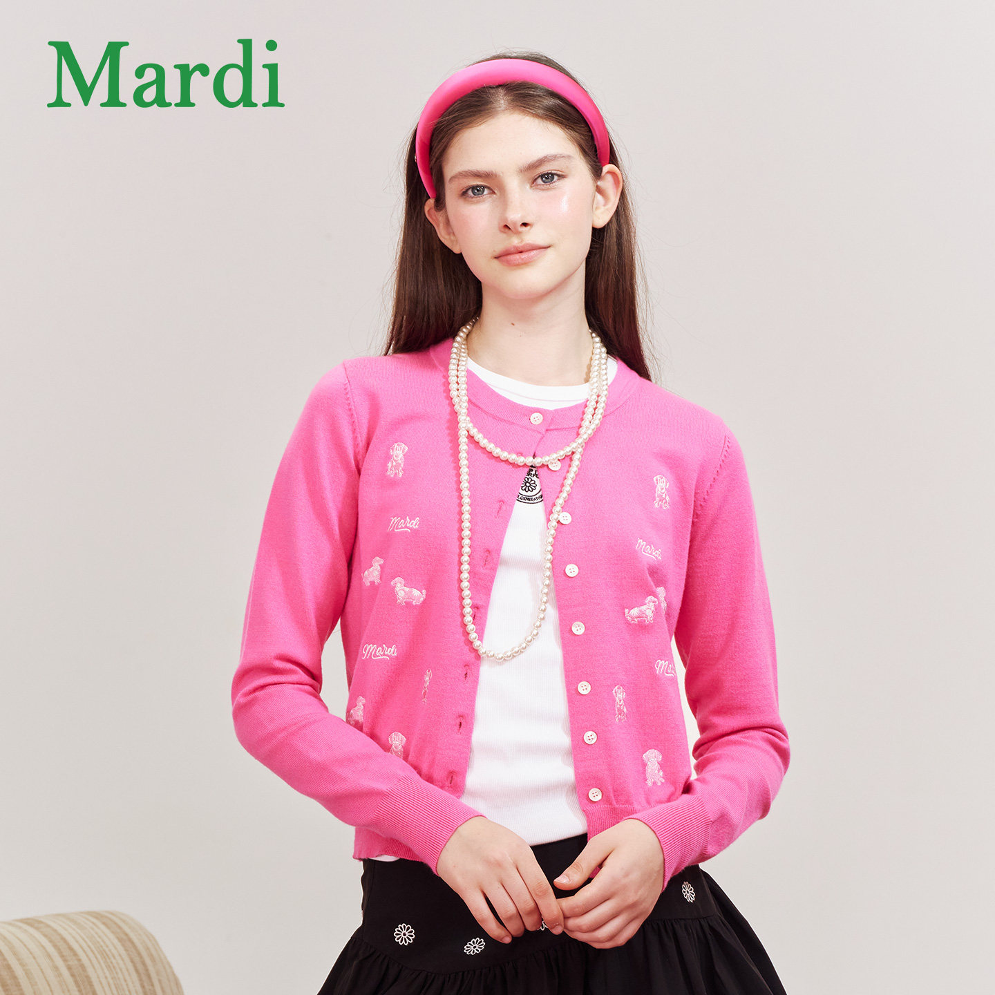 MARDI官方正品小狗图案针织开衫外套女2025秋季新款修身内搭上衣