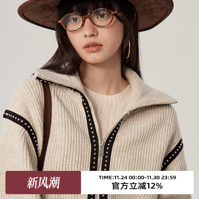 omont蛋挞家拉链针织开衫