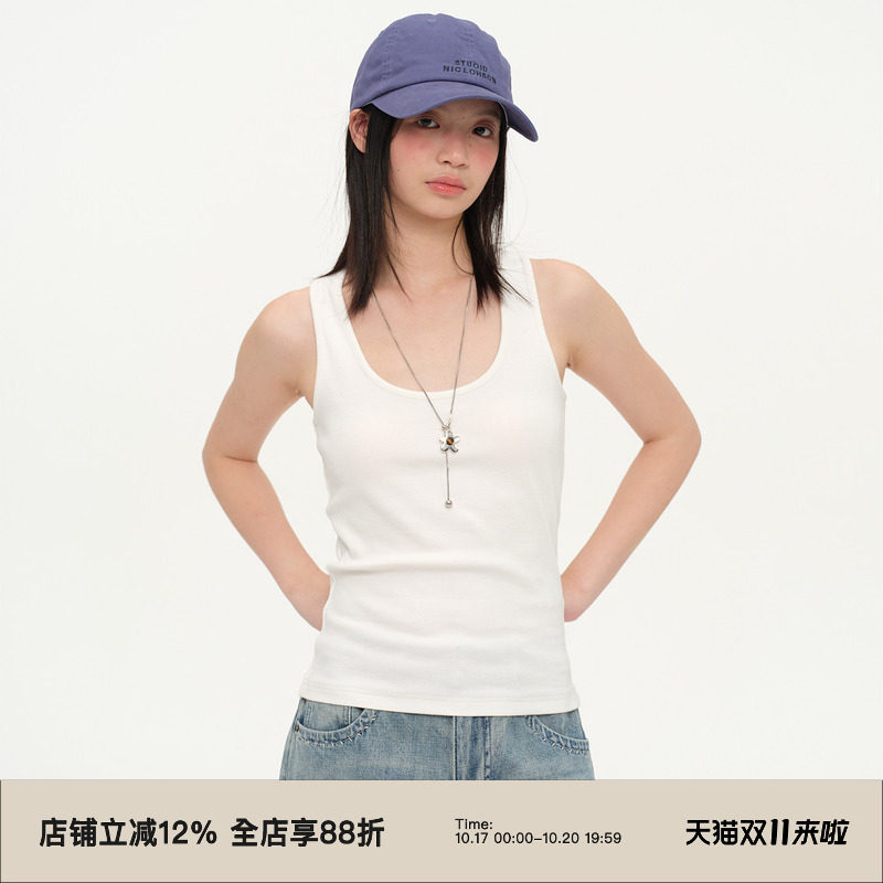 omont蛋挞家三色基础款弹力工字背心吊带2026夏修身显瘦休闲上衣