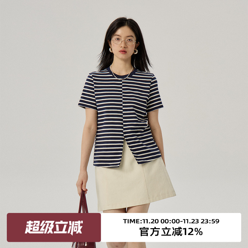 omont蛋挞家短袖复古条纹