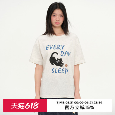 复古小猫印花宽松休闲T恤