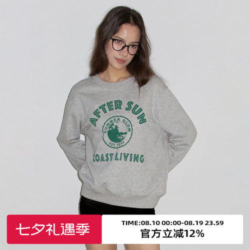 复古印花圆领宽松休闲卫衣