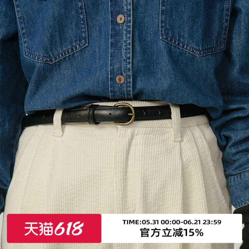 omont蛋挞家 休闲针扣复古文艺实用做旧感pu好品质女士皮带腰带