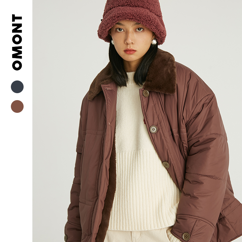 omont蛋挞家复古仿兔毛翻领工装