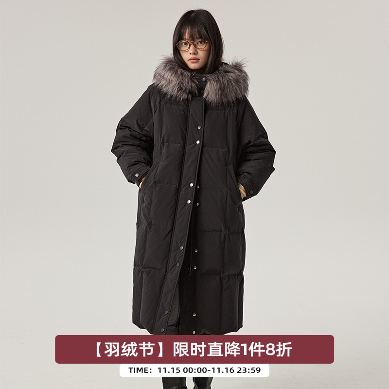 omont蛋挞家中长款羽绒服