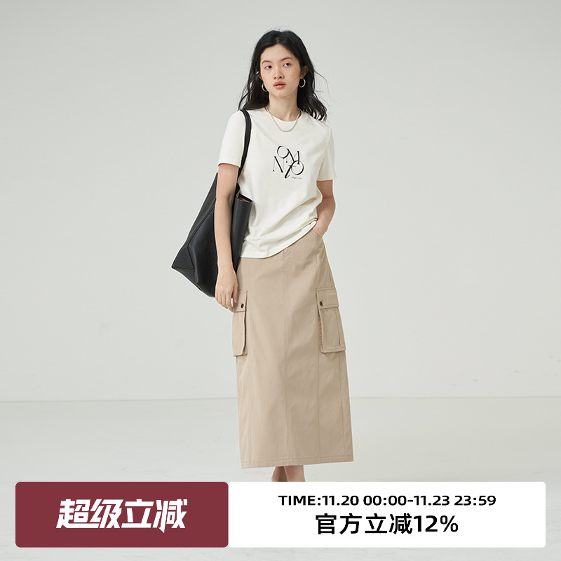 omont中长款直筒复古工装半身裙