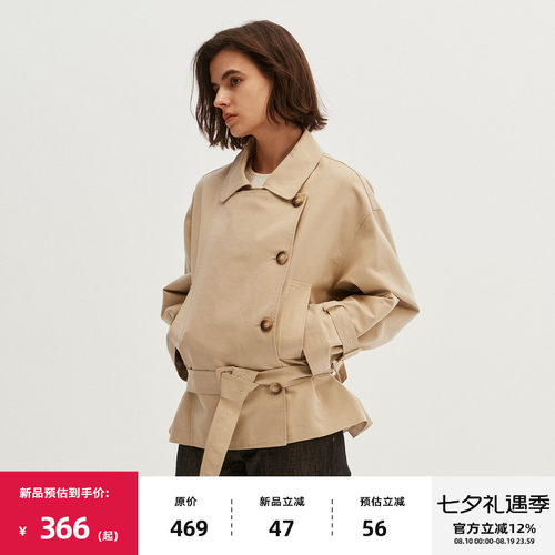 复古双排扣短款风衣外套