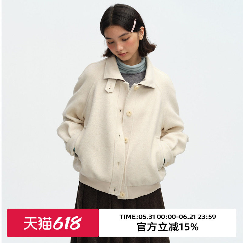 omont蛋挞家复古撞色棒球服毛呢外套2025冬季小个子短款呢子大衣