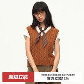 omont蛋挞家复古学院风V领针织马甲2025秋季 绞花叠穿毛衣背心 新款