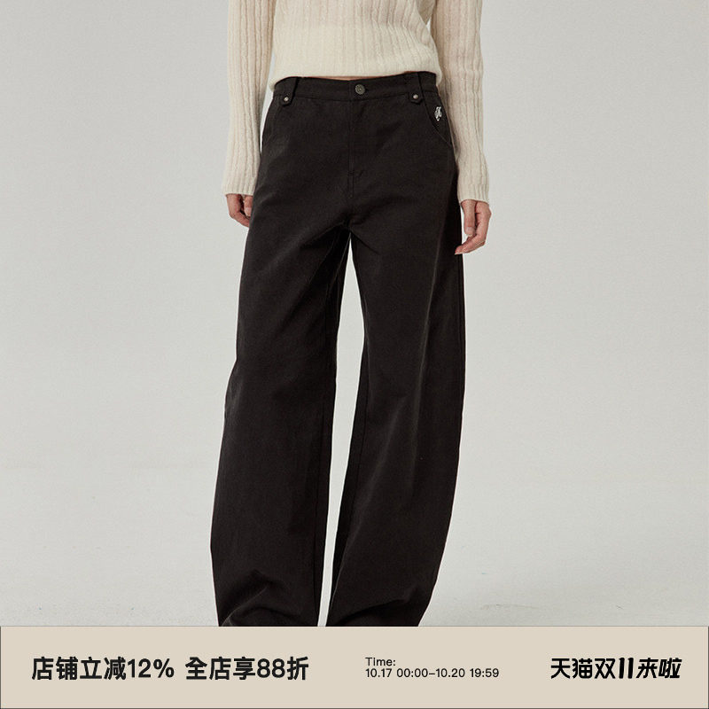 omont蛋挞家 复古纯棉宽松休闲裤子春秋季高腰显瘦阔腿香蕉裤长裤