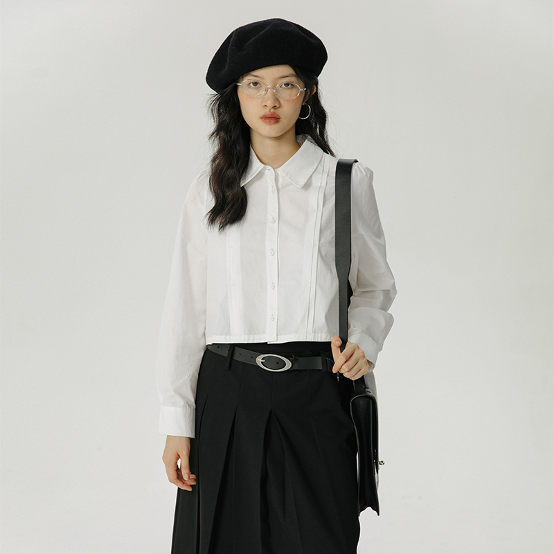 omont短款长袖白衬衫小衫上衣