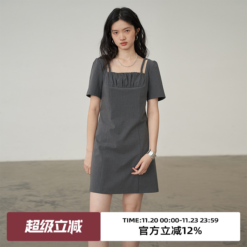 omont复古直筒裙棉直筒修身短裙