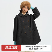 omont蛋挞家绵羊毛混纺复古娃娃领双排扣毛呢外套2025冬中长大衣