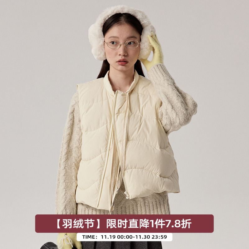 omont蛋挞家系带蕾丝羽绒马甲