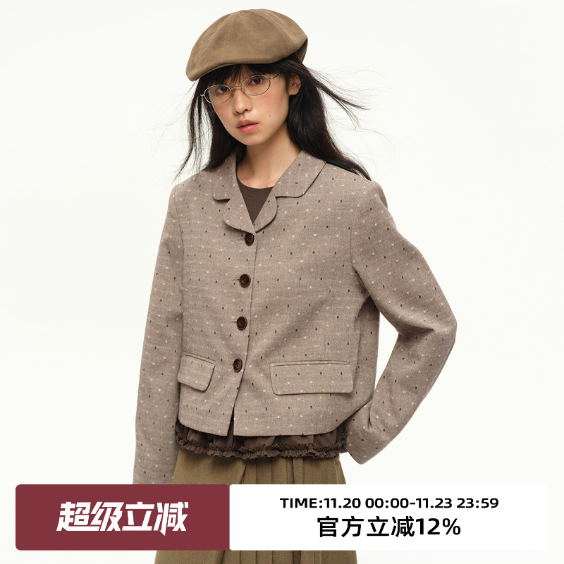 复古彩点圆点提花短西装外套