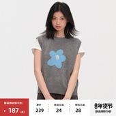 20点新品 9折 omont蛋挞100%绵羊毛花朵提花圆领针织马甲